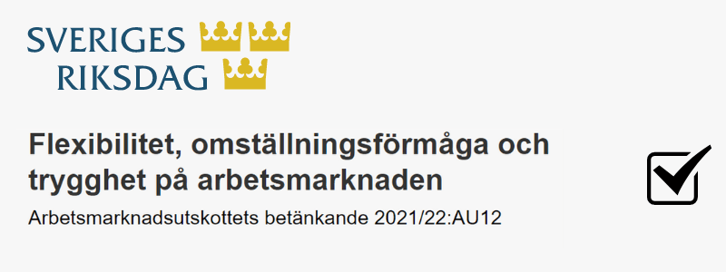 Skärmdump från Sveriges Riksdag om beslutet om förändringar i LAS.